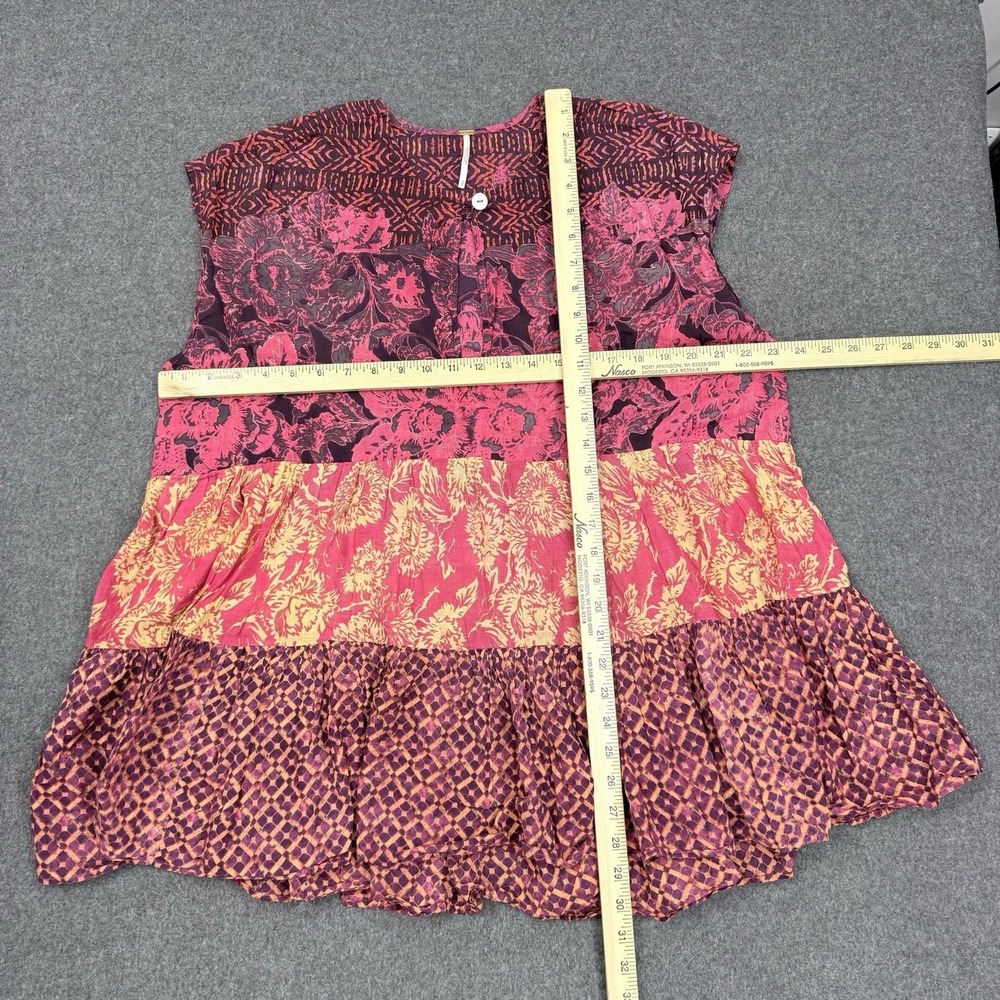 Free People Boho Tunic Top Women Small Floral Tiered Cotton
